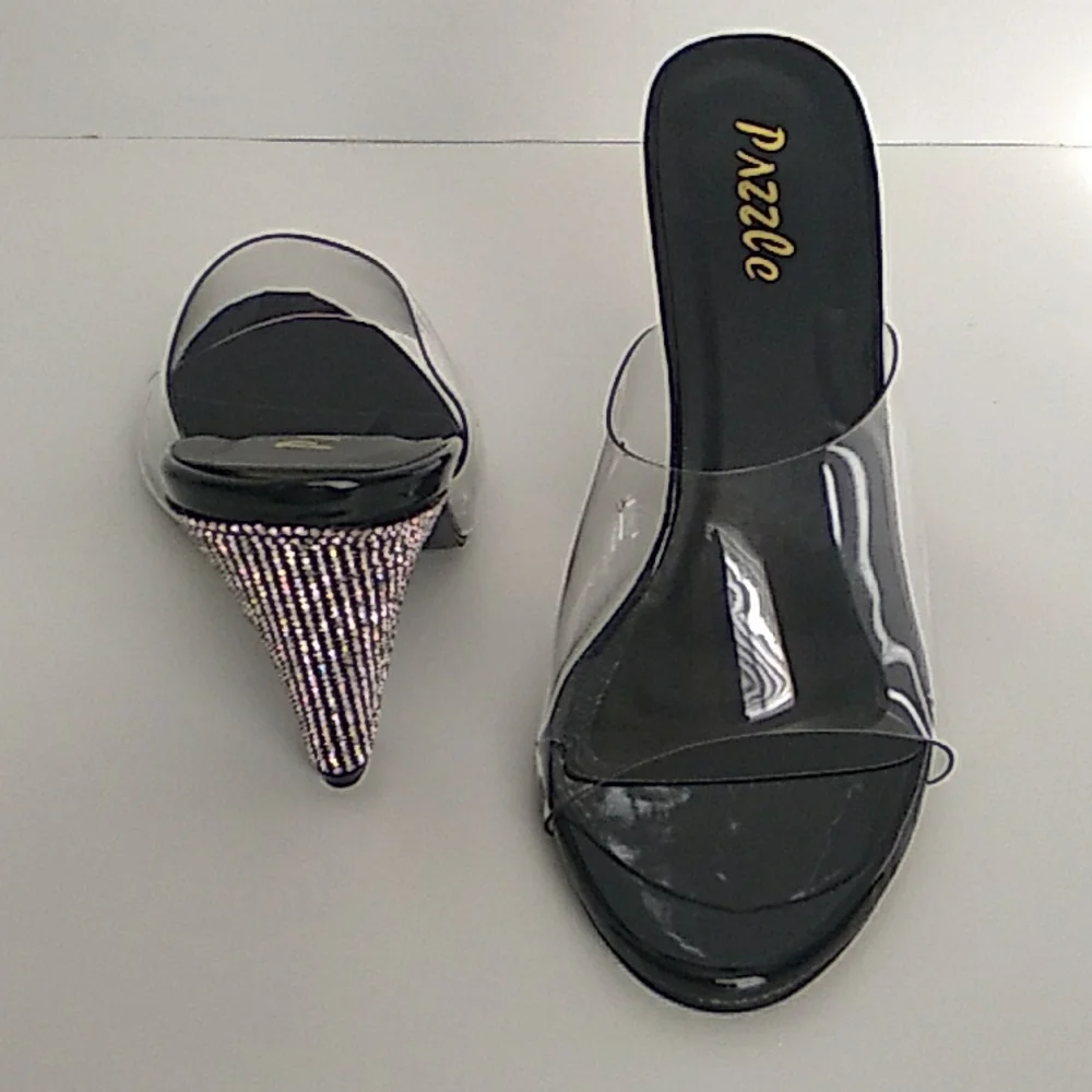 PAZZLE Womens Black and Clear Rhinestone Wedge Heels *HOST PICK* - Picture 3 of 3